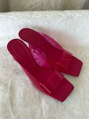 Zara Fuchsia Clear Strap Mule Sandals sz 10